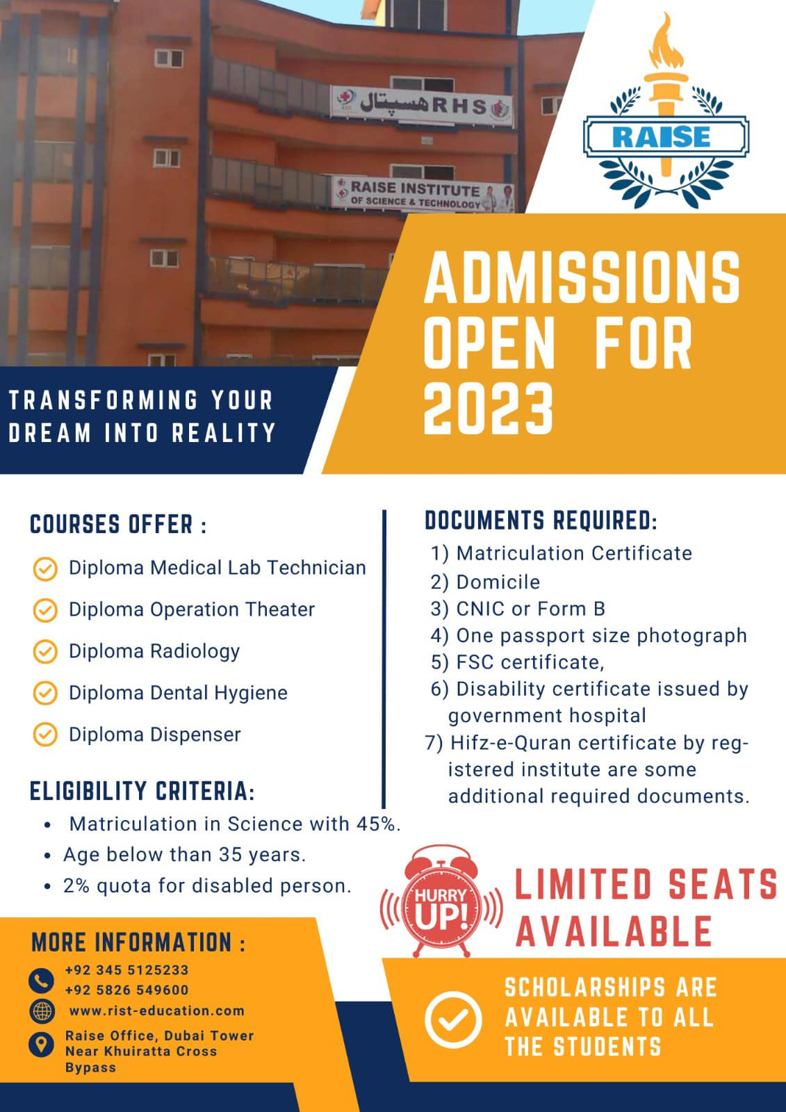 ADMISSIONS OPEN | RAISE INSTITUTE OF SCIENCE & TECHNOLOGY